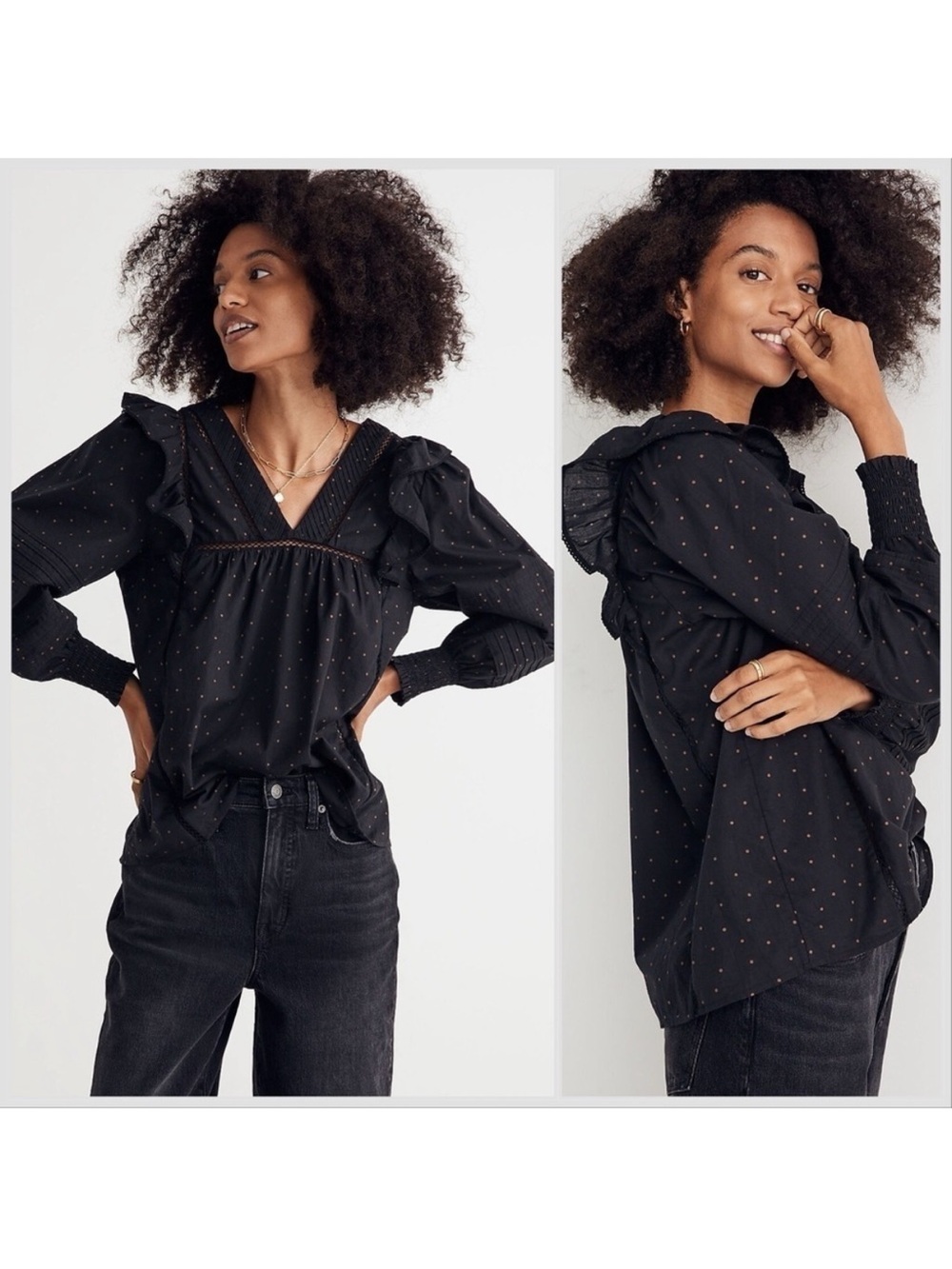 Madewell Voile Ruffled Pintuck Top True Black Ruffle Shoulder Ladder Size M